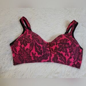 Cacique Vibrant Pink Bra with Black Lace Overlay 40D